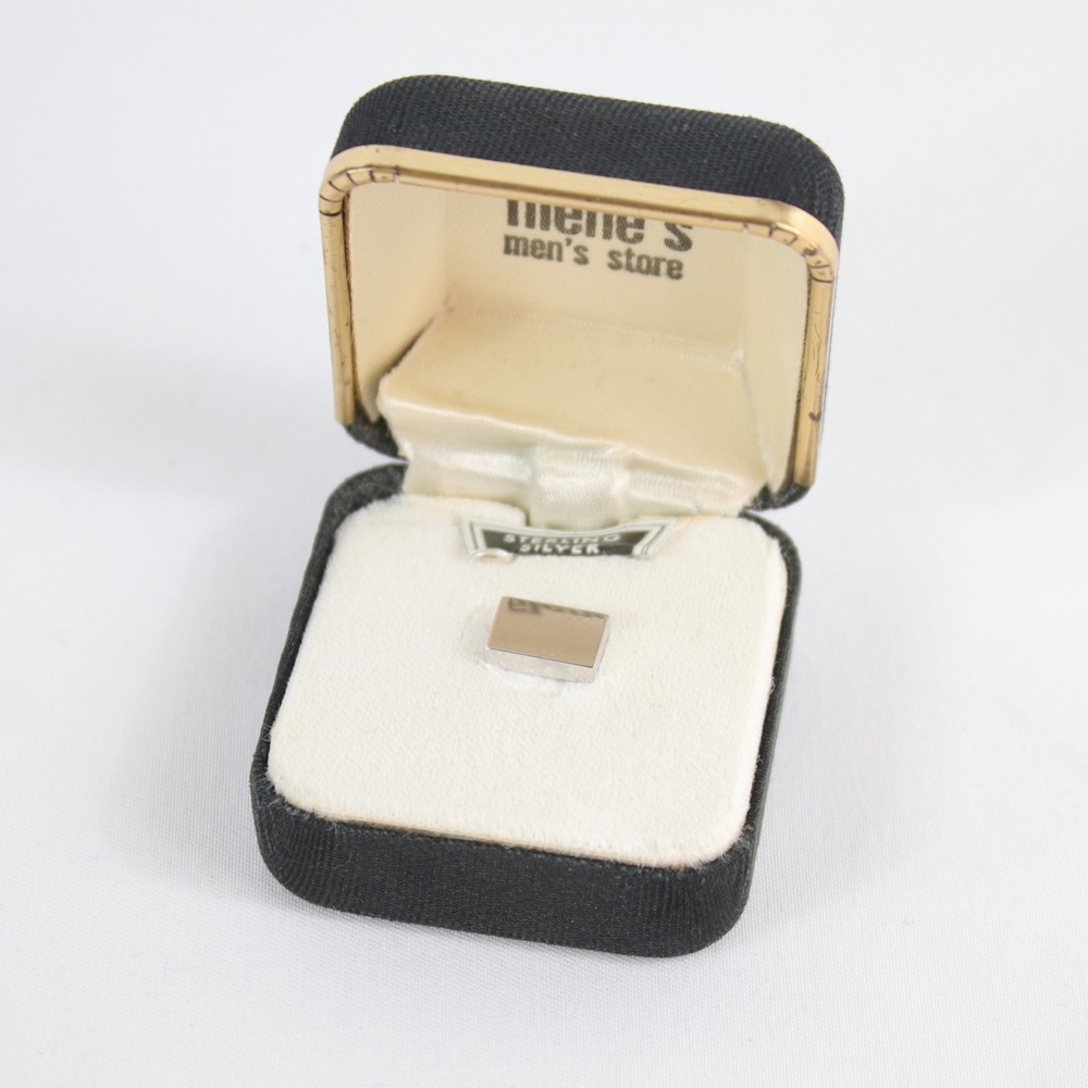 Vintage Filene's Rectangle Minimalist Polished Sterling Silver Tie Tac with Box